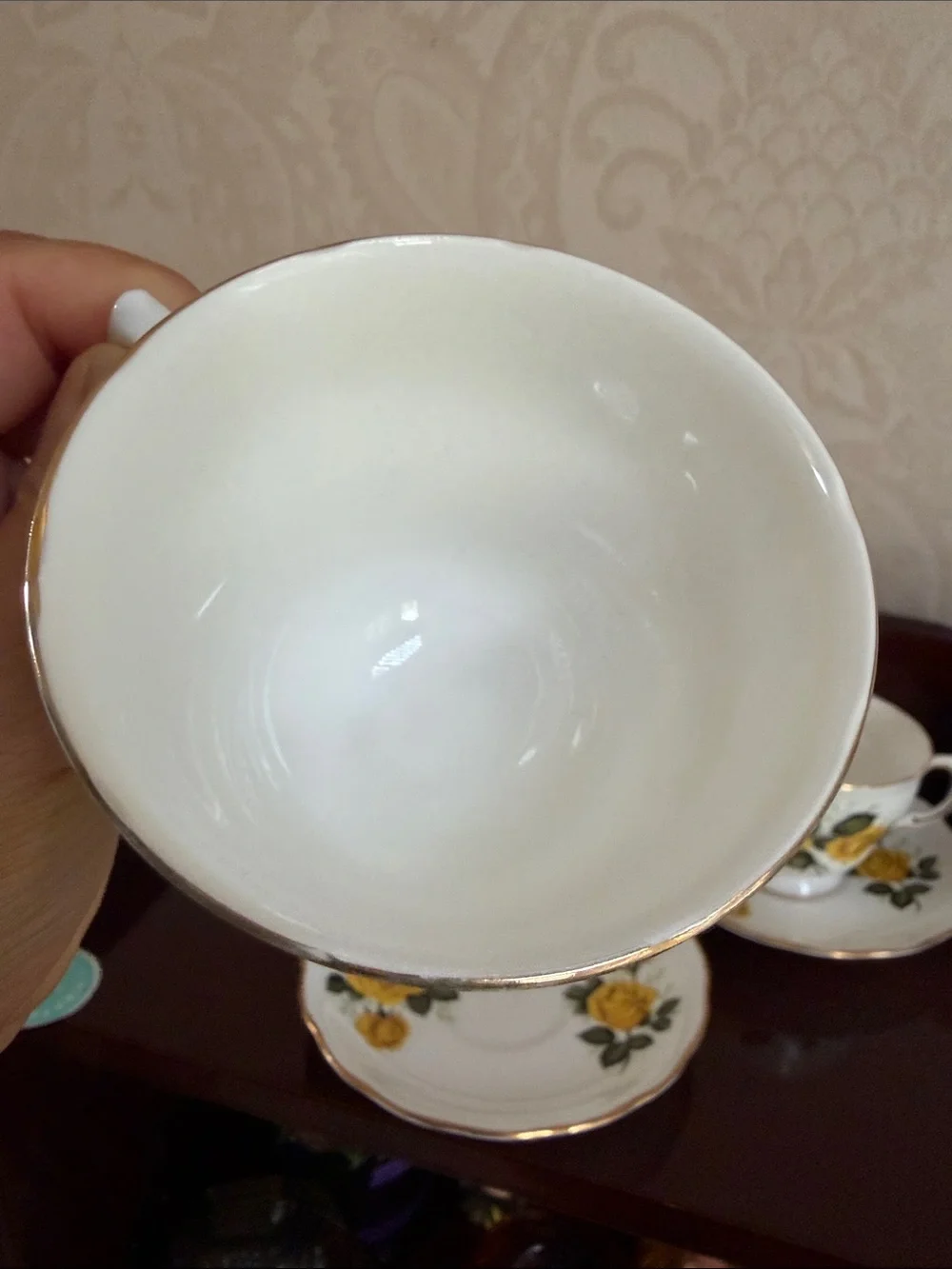 Set of 3 Vintage Royal Vale Yellow Rose Bone China Tea Cups and Saucers